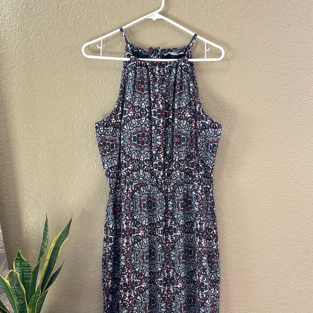 ATHLETA Maxi Dress, Beautiful Navy Print, Size Large, Built in bra w/pads